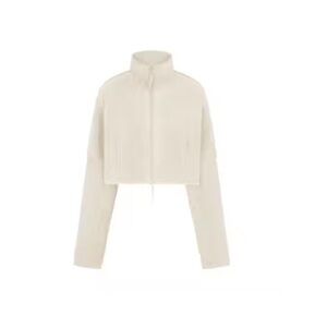 ecru SKIMS teddy funnel neck cropped jacket